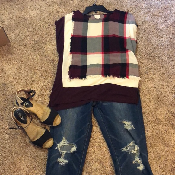 Unique plaid multi fabric top - Picture 8 of 8